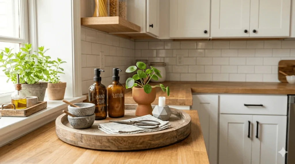 Low Budget Kitchen Ideas with clean styled kitchen countertop decor