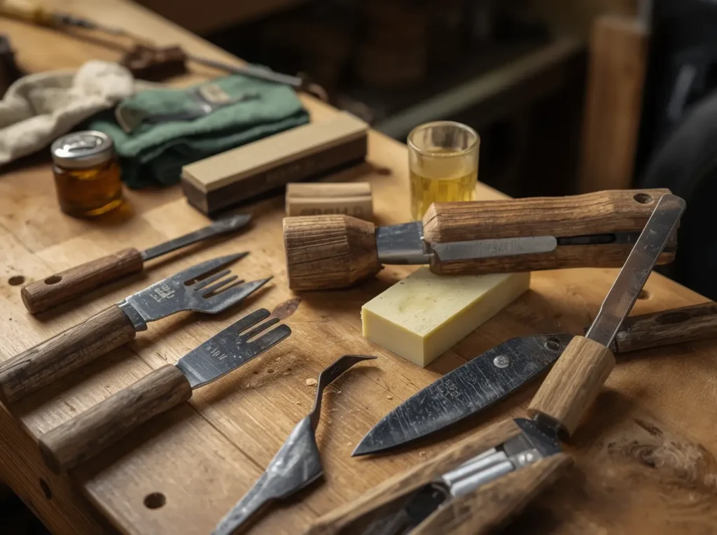 Cleaning and sharpening gardening tools to prevent rust and extend their lifespan.