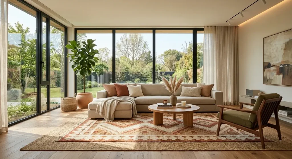 Modern area rug in a stylish contemporary living room