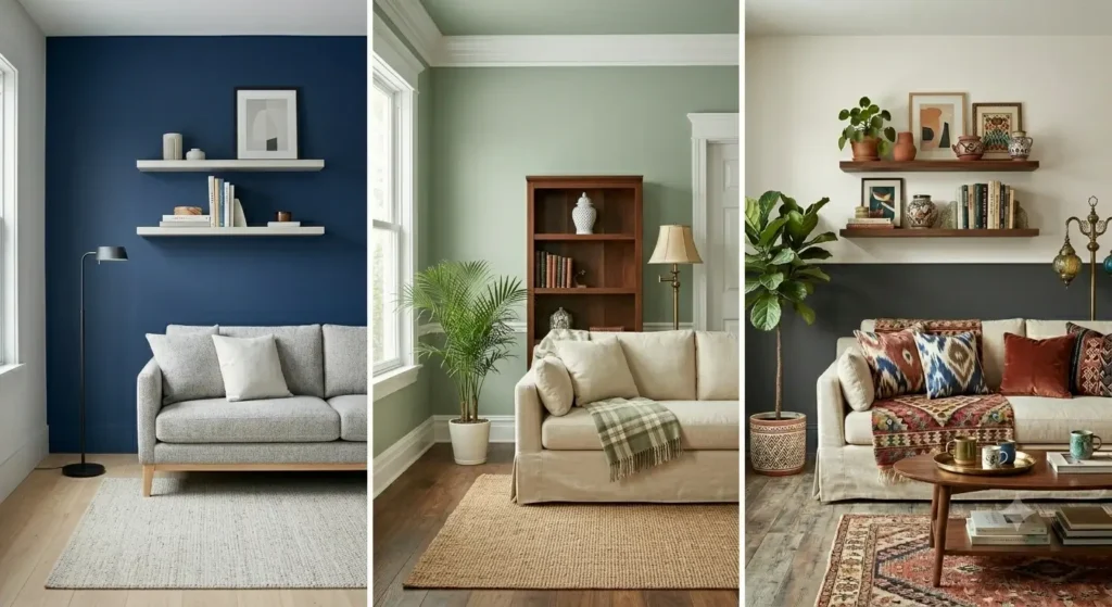 Painting options for a living room including accent wall and two-tone techniques