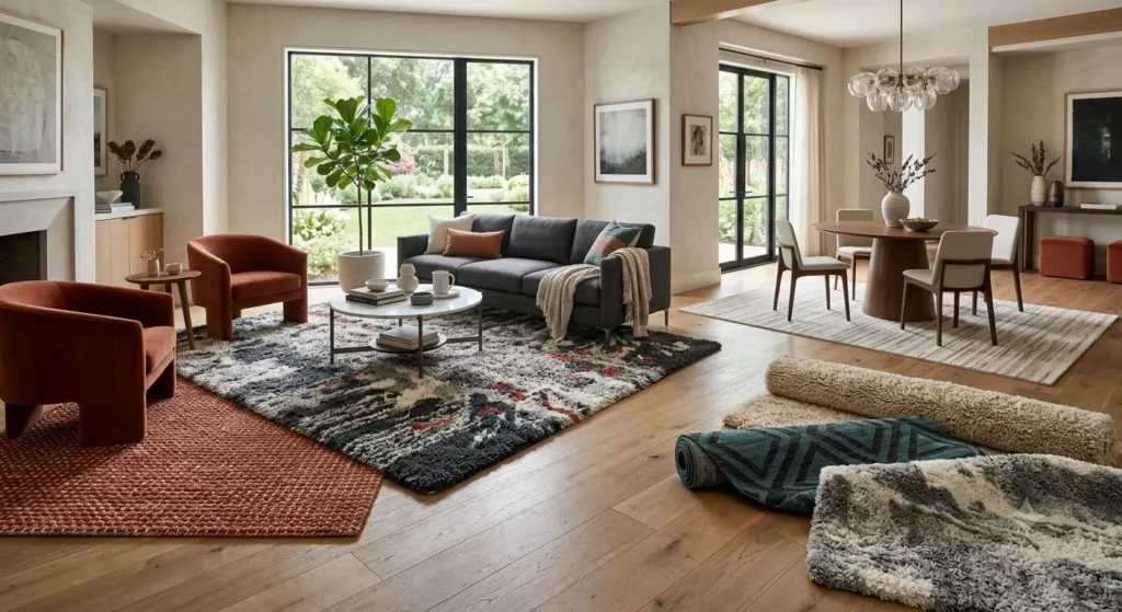 Modern area rug colors and textures for home decor