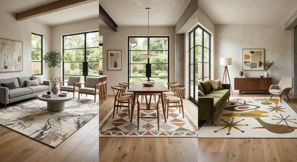 Different styles of modern area rugs for home decor