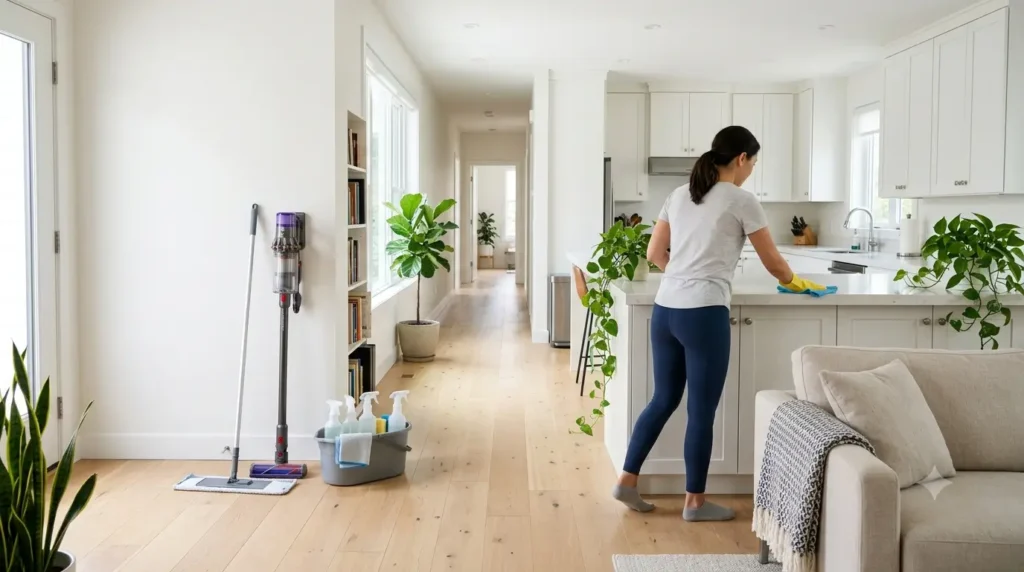 How to clean a house room by room with a complete cleaning checklist and schedule.